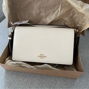 Coach | Anna Leather Foldover Clutch Crossbody Bag | Color: Chalk/White | 3037